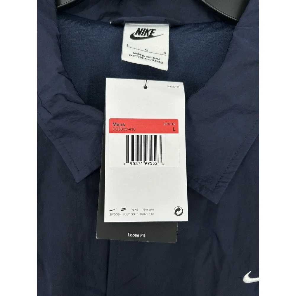 Nike Sportswear Coaches Snap Up Jacket‎ DQ5005-410 Authentic Navy Blue Large